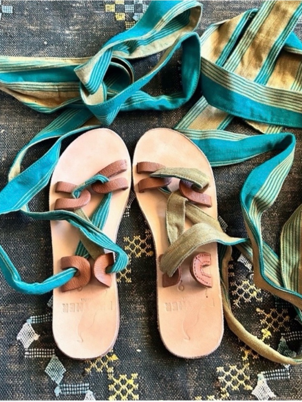 Pre-loved Brother Vellies Zanzibar Sandals in Golden Stripe size 9 **flawed